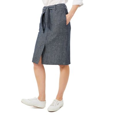 Grey tie-waist linen skirt